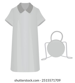 Vestido y bolso de manga larga gris. Ilustración vectorial