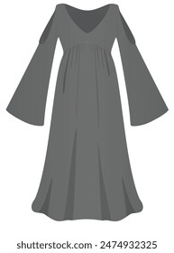 Gris   vestido de manga larga. Ilustración vectorial