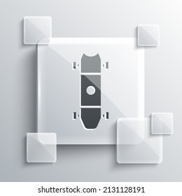 Grey Longboard or skateboard cruiser icon isolated on grey background. Extreme sport. Sport equipment. Square glass panels. Vector Illustration