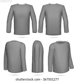 Camiseta gris de manga longitudinal 5 lados (frontal, posterior, 2/4 vista izquierda y derecha y lateral)