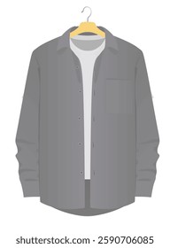 Grey loose shirt and t shirt on hanger. vector illustration