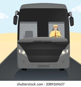Autobús de lujo gris. parte delantera. ilustración vectorial