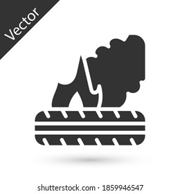Grey Lying burning tires icon isolated on white background. Vector.