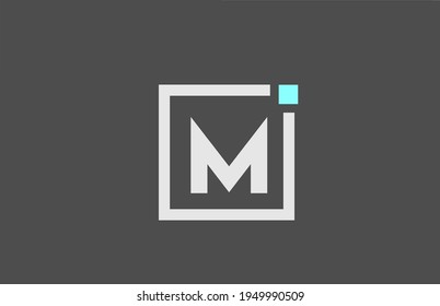 grey M alphabet letter logo icon. Square design for company and business identity with blue dot