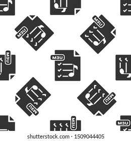 Grey M3U file document. Download m3u button icon isolated seamless pattern on white background. M3U file symbol.  Vector Illustration