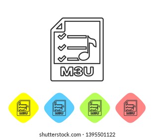 Grey M3U file document icon. Download m3u button line icon isolated on white background. M3U file symbol. Set icon in color rhombus buttons. Vector Illustration