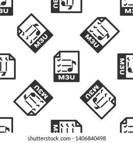 Grey M3U file document icon. Download m3u button icon isolated seamless pattern on white background. M3U file symbol. Vector Illustration