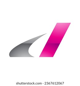 Grey and Magenta Glossy Italic Swooshy Letter D Icon on a White Background