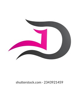 Grey and Magenta Letter D Icon with Wavy Curves on a White Background