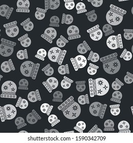 Grey Magic ball icon isolated seamless pattern on black background. Crystal ball.  Vector Illustration