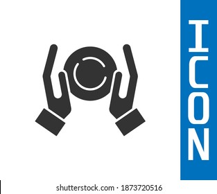 Icono de bola mágica gris en la mano aislado en fondo blanco. Balón de cristal.  Vector