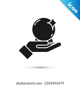Grey Magic ball on hand icon isolated on white background. Crystal ball.  Vector Illustration