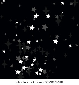 Grey Magic Holiday Dark Bright Background. Textile Stars Chaotic Black White Design Pic. Cozy Print Monochrome Silver Gray Ornament. Christmas Sky Mystery Night Winter New Year Wallpaper.