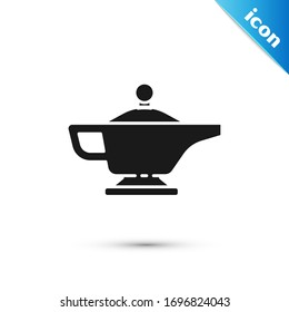 Grey Magic lamp or Aladdin lamp icon isolated on white background. Spiritual lamp for wish.  Vector Illustration