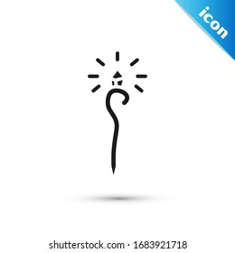 Grey Magic staff icon isolated on white background. Magic wand, scepter, stick, rod.  Vector Illustration