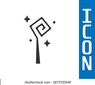 Grey Magic staff icon isolated on white background. Magic wand, scepter, stick, rod.  Vector