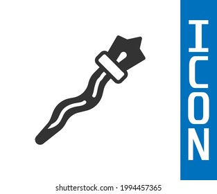 Grey Magic staff icon isolated on white background. Magic wand, scepter, stick, rod.  Vector