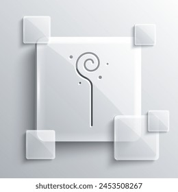 Grau Magic Mitarbeitersymbol auf grauem Hintergrund isoliert. Zauberstab, Zepter, Stock, Stab. Quadratische Glasscheiben. Vektorgrafik