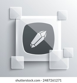 Grey Magic stone icon isolated on grey background. Fantasy crystal. Jewelry gem for game. Square glass panels. Vector