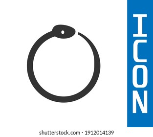 Grey Magic symbol of Ouroboros icon isolated on white background. Snake biting its own tail. Animal and infinity, mythology and serpent.  Vector