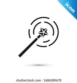 Grey Magic wand icon isolated on white background. Star shape magic accessory. Magical power.  Vector Illustration