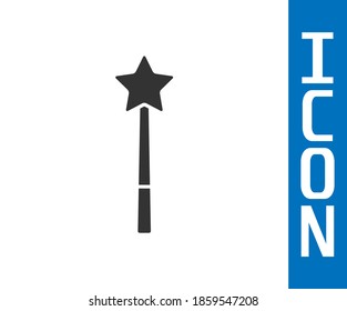 Icono de varita Gris Magic aislado en fondo blanco. Complemento mágico de forma estrella. Poder mágico.  Vector