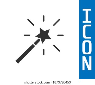 Grey Magic wand icon isolated on white background. Star shape magic accessory. Magical power.  Vector