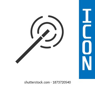 Grey Magic wand icon isolated on white background. Star shape magic accessory. Magical power.  Vector