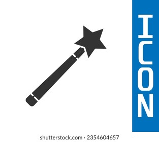 Icono de varita Gris Magic aislado en fondo blanco. Complemento mágico de forma estrella. Poder mágico.  Ilustración vectorial