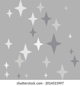 Grey Magic Winter Chaotic Night Pattern. Silver Christmas White Stars Cozy Background. New Year Mystery Dark Holiday Four-pointed Design Pic. Monochrome Sky Black Gray Print Composition.