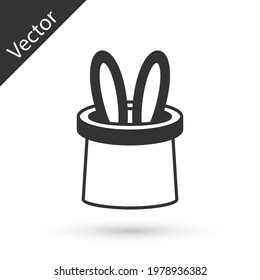 Grey Magician hat and rabbit ears icon isolated on white background. Magic trick. Mystery entertainment concept.  Vector