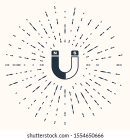 Grey Magnet icon isolated on beige background. Horseshoe magnet, magnetism, magnetize, attraction sign. Abstract circle random dots. Vector Illustration