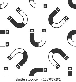 Grey Magnet icon isolated seamless pattern on white background. Horseshoe magnet, magnetism, magnetize, attraction sign. Vector Illustration
