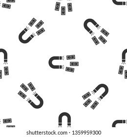 Grey Magnet with money icon isolated seamless pattern on white background. Concept of attracting investments, money. Big business profit attraction and success. Vector Illustration