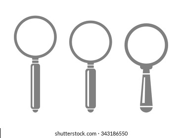 Grey magnifier icons on white background