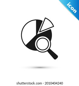 Icono de vidrio de aumento gris y análisis de datos aislado sobre fondo blanco. Signo de búsqueda.  Vector