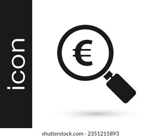 Grey Magnifying glass and euro symbol icon isolated on white background. Find money. Looking for money.  Vector Illustration