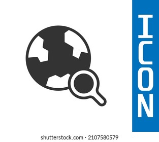 Grey Magnifying glass with globe icon isolated on white background. Analyzing the world. Global search sign.  Vector