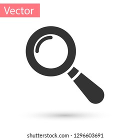 Grey Magnifying glass icon isolated on white background. Search, focus, zoom, business symbol. Vector Illustration