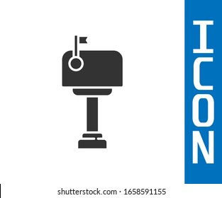 Grey Mail box icon isolated on white background. Mailbox icon. Mail postbox on pole with flag.  Vector Illustration