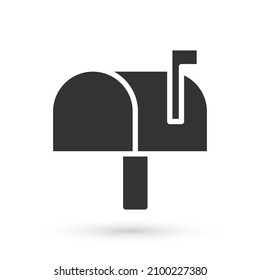 Grey Mail box icon isolated on white background. Mailbox icon. Mail postbox on pole with flag.  Vector