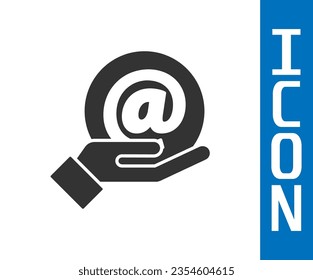 Grey Mail and e-mail in hand icon isolated on white background. Envelope symbol e-mail. Email message sign.  Vector Illustration