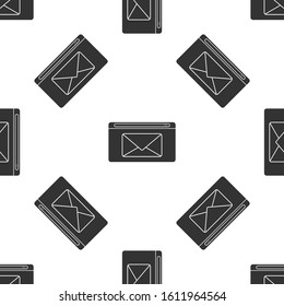 Grey Mail and e-mail icon isolated seamless pattern on white background. Envelope symbol e-mail. Email message sign.  Vector Illustration