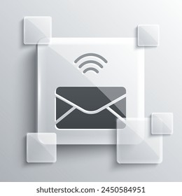 Grey Mail and e-mail icon isolated on grey background. Envelope symbol e-mail. Email message sign. Square glass panels. Vector