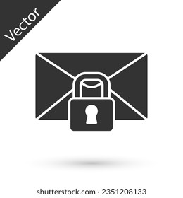 Grey Mail message lock password icon isolated on white background. Envelope with padlock. Private, security, secure, protection, privacy.  Vector