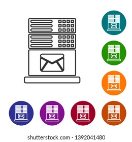 Grey Mail server line icon isolated on white background. Set icon in color circle buttons. Vector Illustration