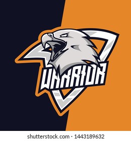 Grey Majestic Eagle Warrior Mascot Emblem Badge Esport Logo Game Design. Identity for gamer streamer team club