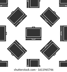 Grey Makeup powder with mirror icon isolated seamless pattern on white background.  Vector Illustration