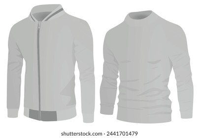 Grey male jacket and long neck t shirt. vector illustration