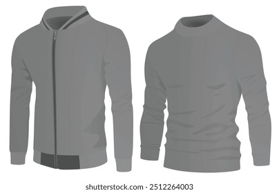 Grey male jacket and long neck t shirt. vector illustration